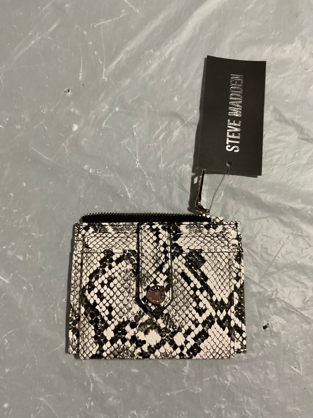 Steve Madden Snake Print Compact Card Wallet in Black & White